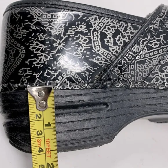 Dansko leather black silver floral professional clog 38
