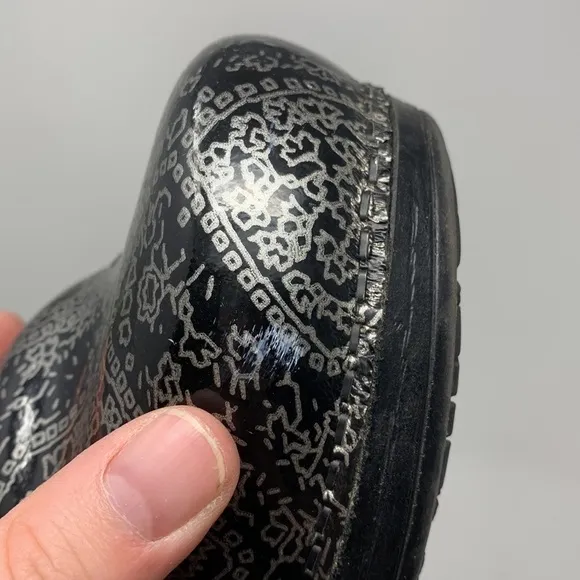Dansko leather black silver floral professional clog 38