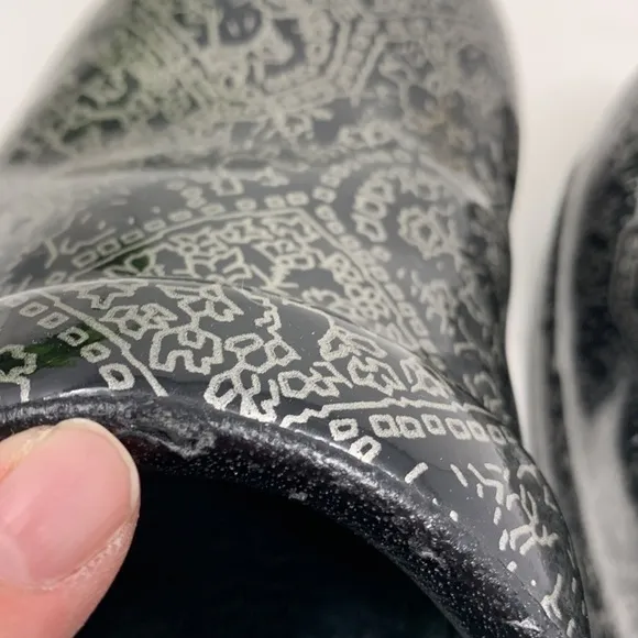Dansko leather black silver floral professional clog 38