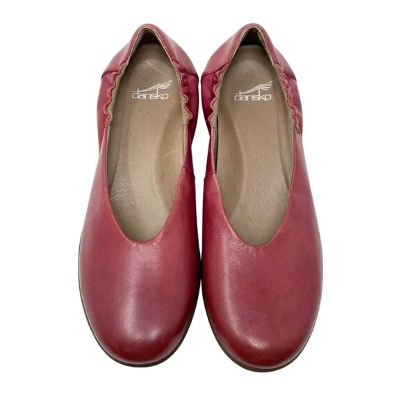 Dansko Red Leather Kira Flats Comfort Shoes Women's Size 38 Arch Support Insoles