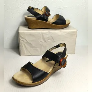 Dansko Wedges Slingback Sandals Size 36/5.5-6 Black Faux Tortoise Buckle