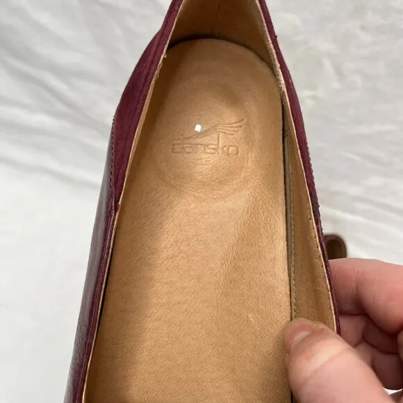 Dansko Womens Lace Burgundy Suede &amp; Leather Slip on Loafers Size 40 / US 10