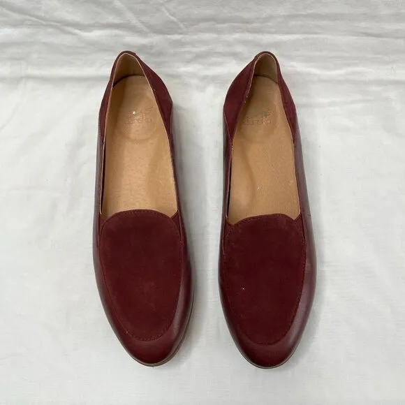 Dansko Womens Lace Burgundy Suede &amp; Leather Slip on Loafers Size 40 / US 10