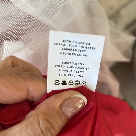 David’s Bridal New w Tag Sz 18 BETSY AND ADAMHigh-Neck Satin Ball Gown in Red