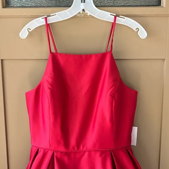 David’s Bridal New w Tag Sz 18 BETSY AND ADAMHigh-Neck Satin Ball Gown in Red