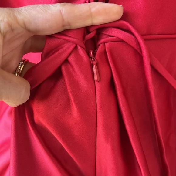 David’s Bridal New w Tag Sz 18 BETSY AND ADAMHigh-Neck Satin Ball Gown in Red