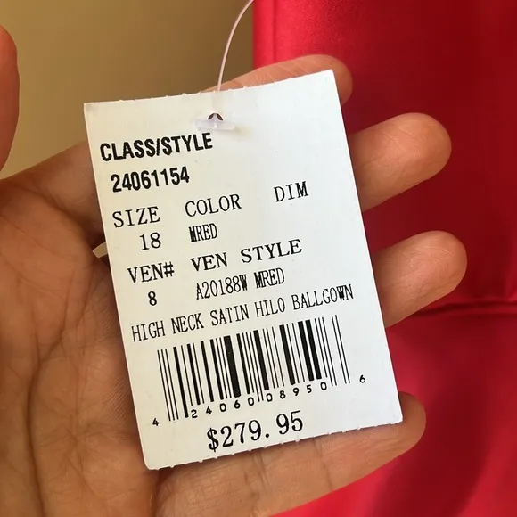David’s Bridal New w Tag Sz 18 BETSY AND ADAMHigh-Neck Satin Ball Gown in Red