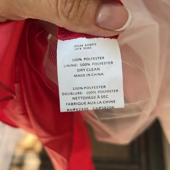 David’s Bridal New w Tag Sz 18 BETSY AND ADAMHigh-Neck Satin Ball Gown in Red