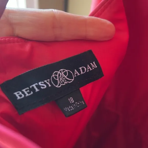 David’s Bridal New w Tag Sz 18 BETSY AND ADAMHigh-Neck Satin Ball Gown in Red
