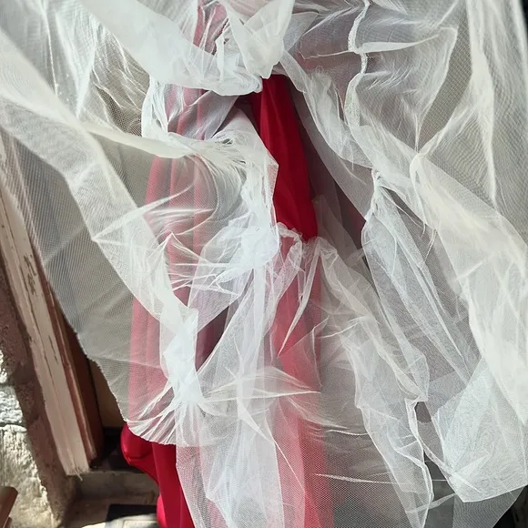 David’s Bridal New w Tag Sz 18 BETSY AND ADAMHigh-Neck Satin Ball Gown in Red