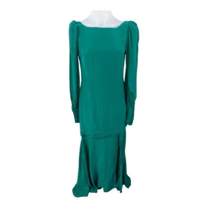 De La Vali Size 10 Maxi Shift Dress Emerald Green Boat Neck Puff Long Sleeves