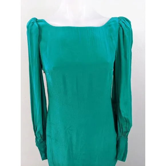 De La Vali Size 10 Maxi Shift Dress Emerald Green Boat Neck Puff Long Sleeves