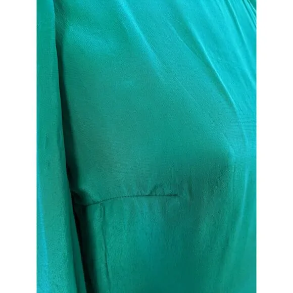 De La Vali Size 10 Maxi Shift Dress Emerald Green Boat Neck Puff Long Sleeves