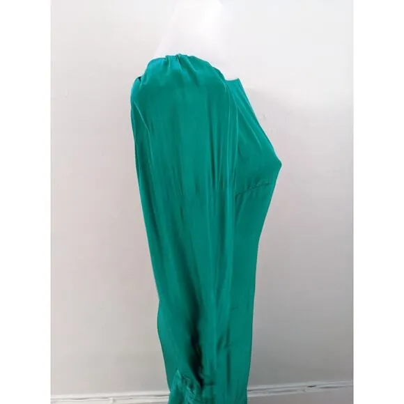 De La Vali Size 10 Maxi Shift Dress Emerald Green Boat Neck Puff Long Sleeves