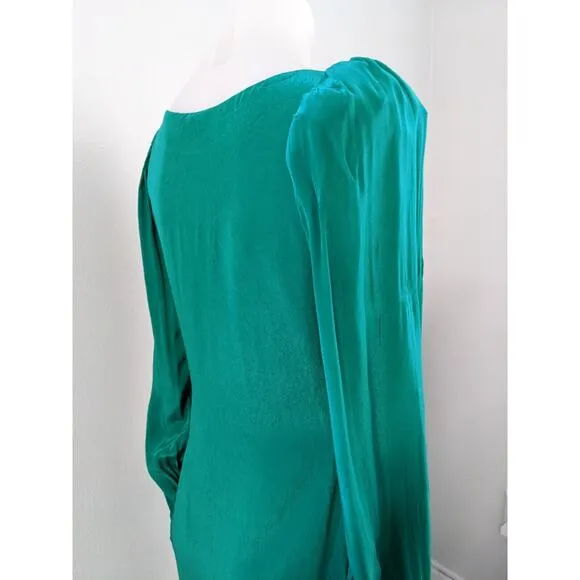 De La Vali Size 10 Maxi Shift Dress Emerald Green Boat Neck Puff Long Sleeves