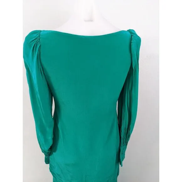 De La Vali Size 10 Maxi Shift Dress Emerald Green Boat Neck Puff Long Sleeves