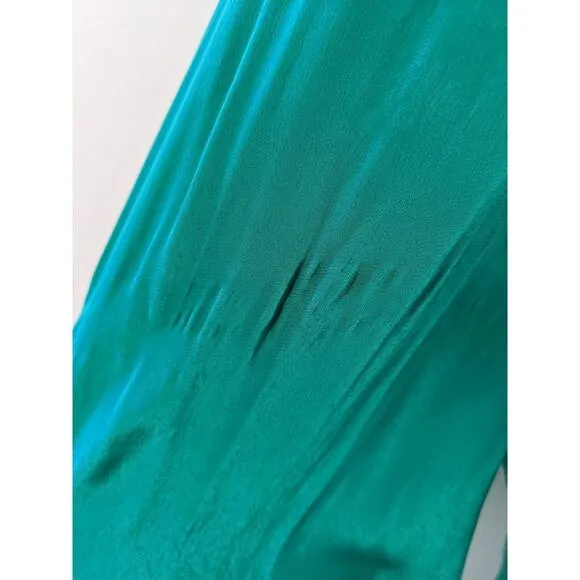 De La Vali Size 10 Maxi Shift Dress Emerald Green Boat Neck Puff Long Sleeves
