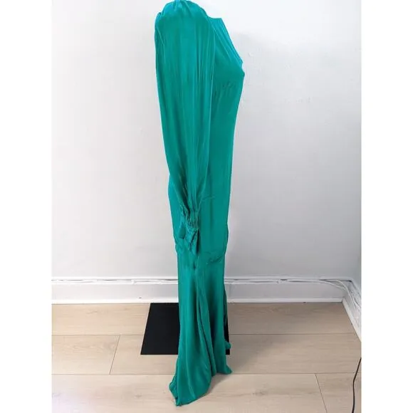 De La Vali Size 10 Maxi Shift Dress Emerald Green Boat Neck Puff Long Sleeves