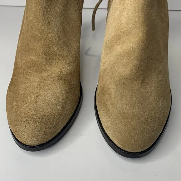 Dee Keller tan suede heel tie ankle booties