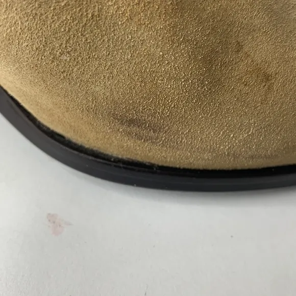 Dee Keller tan suede heel tie ankle booties
