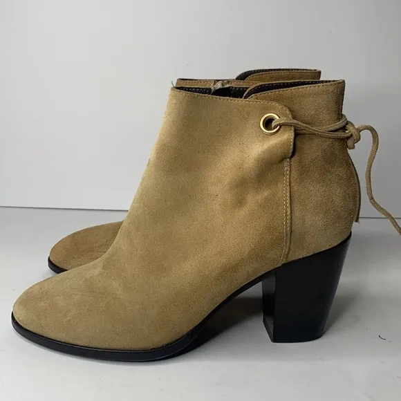 Dee Keller tan suede heel tie ankle booties