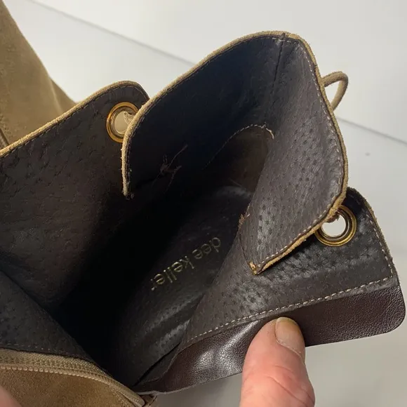Dee Keller tan suede heel tie ankle booties