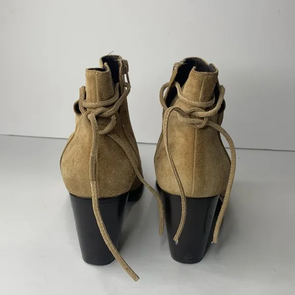Dee Keller tan suede heel tie ankle booties