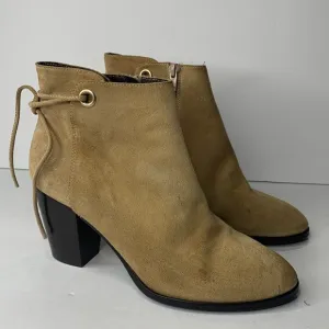 Dee Keller tan suede heel tie ankle booties