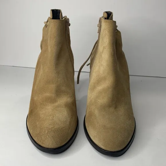 Dee Keller tan suede heel tie ankle booties