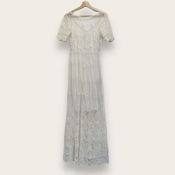 Denim &amp; Supply Ralph Lauren Vanessa Lace Ivory Maxi Dress Size SP