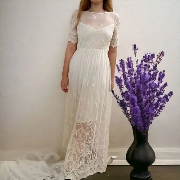 Denim &amp; Supply Ralph Lauren Vanessa Lace Ivory Maxi Dress Size SP