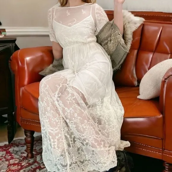 Denim &amp; Supply Ralph Lauren Vanessa Lace Ivory Maxi Dress Size SP
