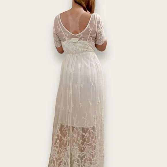 Denim &amp; Supply Ralph Lauren Vanessa Lace Ivory Maxi Dress Size SP