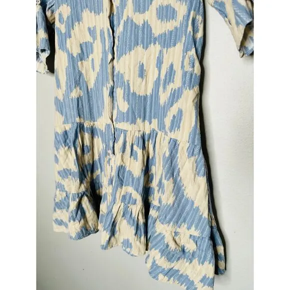 DIANE VON FURSTENBERG Blue Printed Shift Shirt Collar Neck Beata Dress Size 2