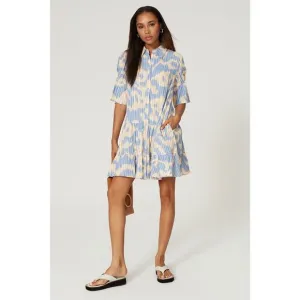 DIANE VON FURSTENBERG Blue Printed Shift Shirt Collar Neck Beata Dress Size 2