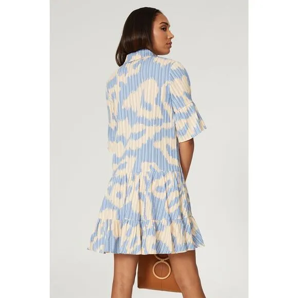 DIANE VON FURSTENBERG Blue Printed Shift Shirt Collar Neck Beata Dress Size 2