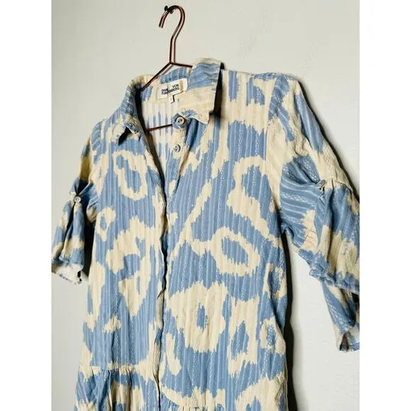 DIANE VON FURSTENBERG Blue Printed Shift Shirt Collar Neck Beata Dress Size 2