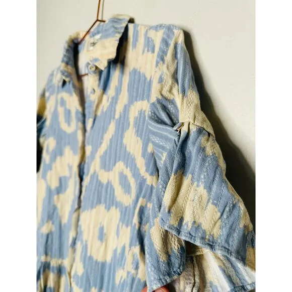 DIANE VON FURSTENBERG Blue Printed Shift Shirt Collar Neck Beata Dress Size 2