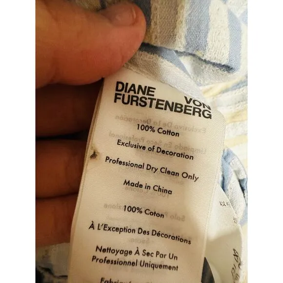 DIANE VON FURSTENBERG Blue Printed Shift Shirt Collar Neck Beata Dress Size 2
