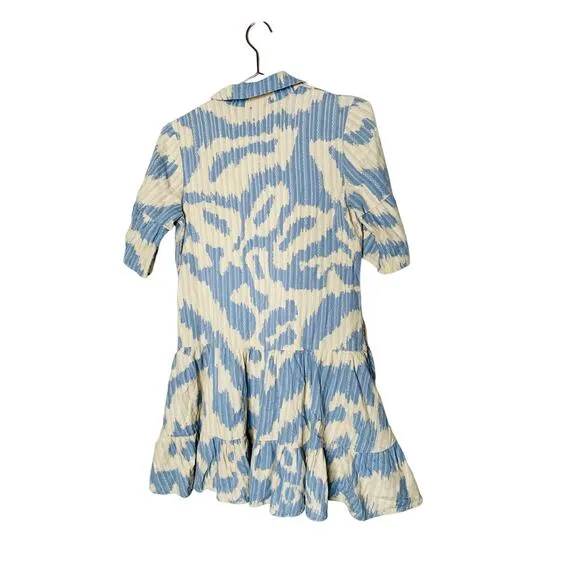 DIANE VON FURSTENBERG Blue Printed Shift Shirt Collar Neck Beata Dress Size 2