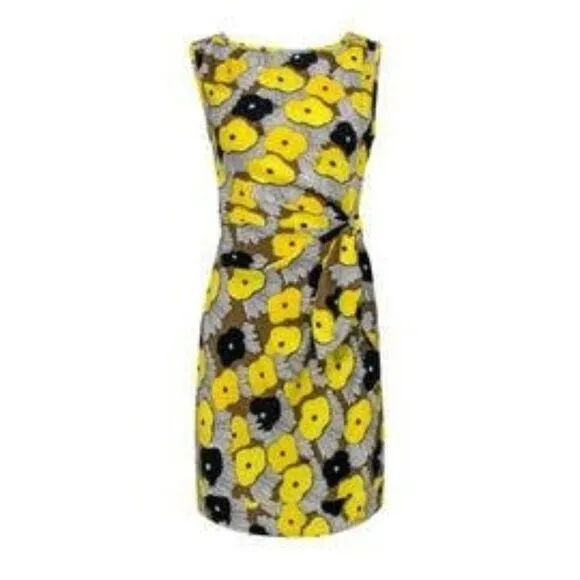 Diane Von Furstenberg DVF Yellow &amp; Multicolor Printed Silk Sheath Dress 2