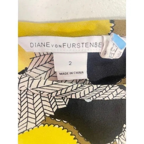 Diane Von Furstenberg DVF Yellow &amp; Multicolor Printed Silk Sheath Dress 2
