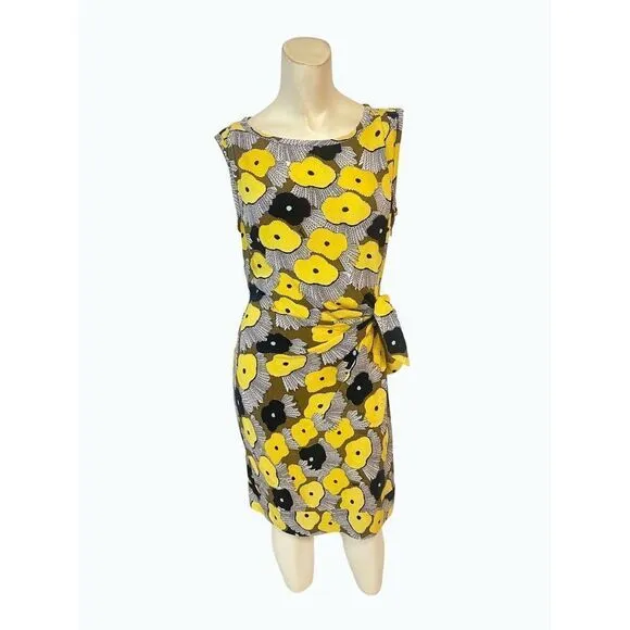 Diane Von Furstenberg DVF Yellow &amp; Multicolor Printed Silk Sheath Dress 2