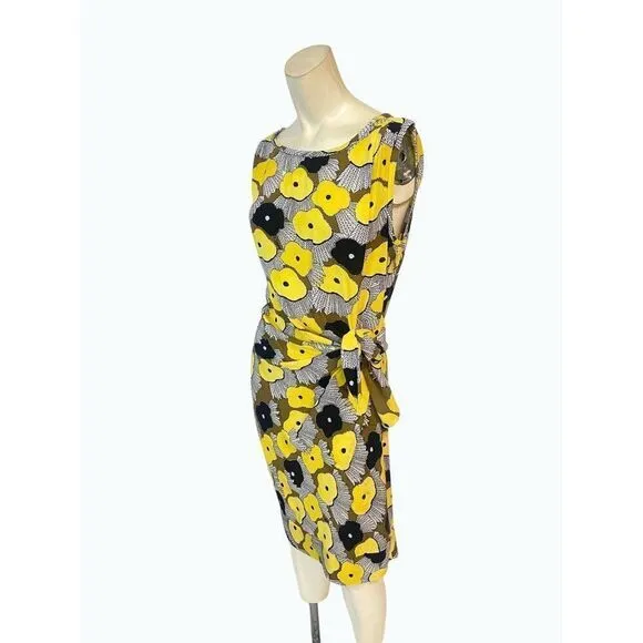 Diane Von Furstenberg DVF Yellow &amp; Multicolor Printed Silk Sheath Dress 2