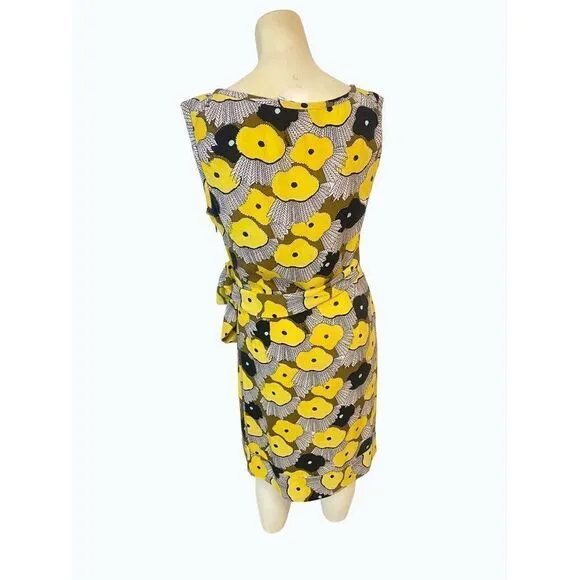 Diane Von Furstenberg DVF Yellow &amp; Multicolor Printed Silk Sheath Dress 2