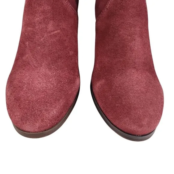 Diba Womens Burgundy Suede Leather Ankle Boots Size 9 With Block Heels &amp; Buckle