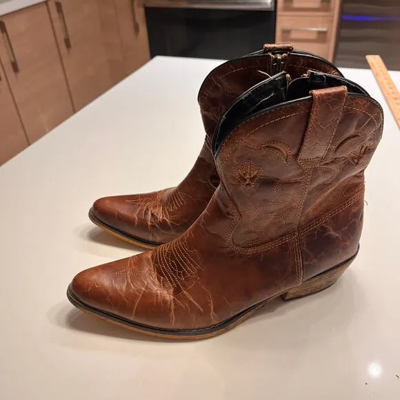 Dingo Brown Adobe Rose Side Zip Leather Western Boots Size 10