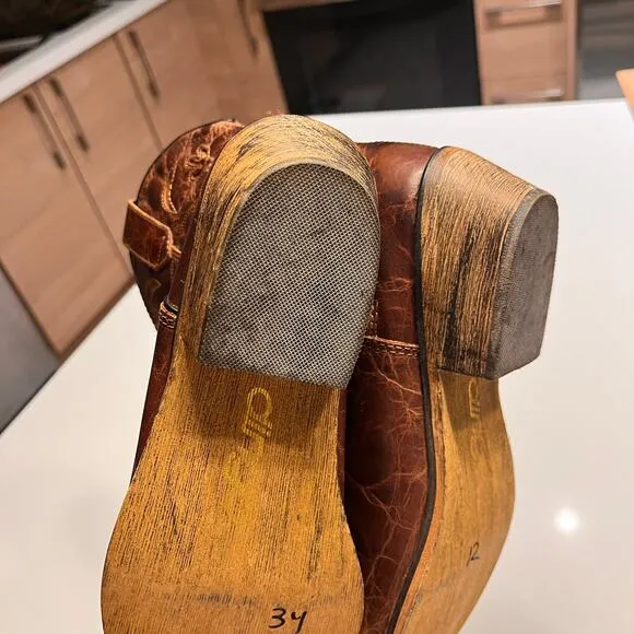 Dingo Brown Adobe Rose Side Zip Leather Western Boots Size 10
