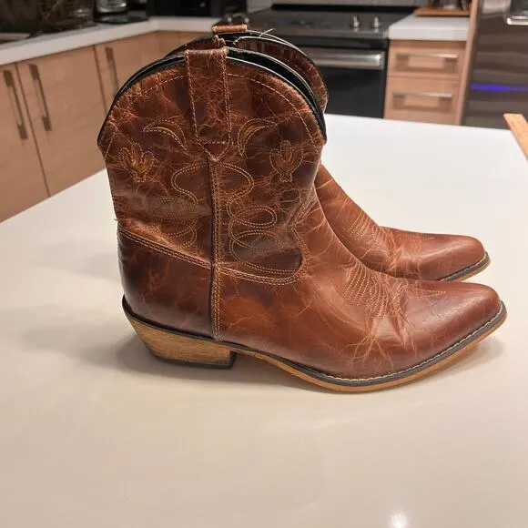 Dingo Brown Adobe Rose Side Zip Leather Western Boots Size 10