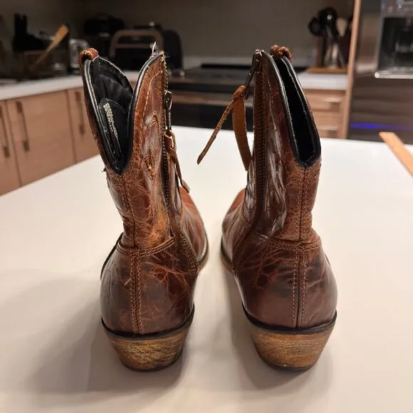Dingo Brown Adobe Rose Side Zip Leather Western Boots Size 10